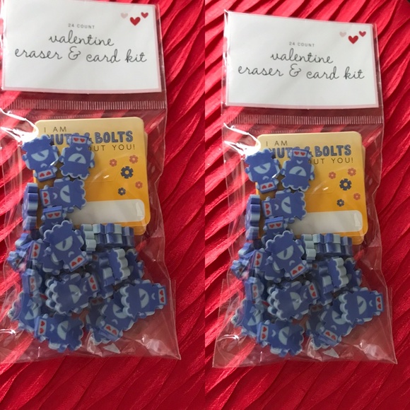 2 Set 24 Count Valentine Eraser Card Kits Robot I am Nuts and Bolts About You - Picture 1 of 3